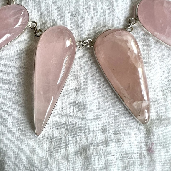 925 Massive Rose Quart Heart Opening Necklace - Picture 7 of 9